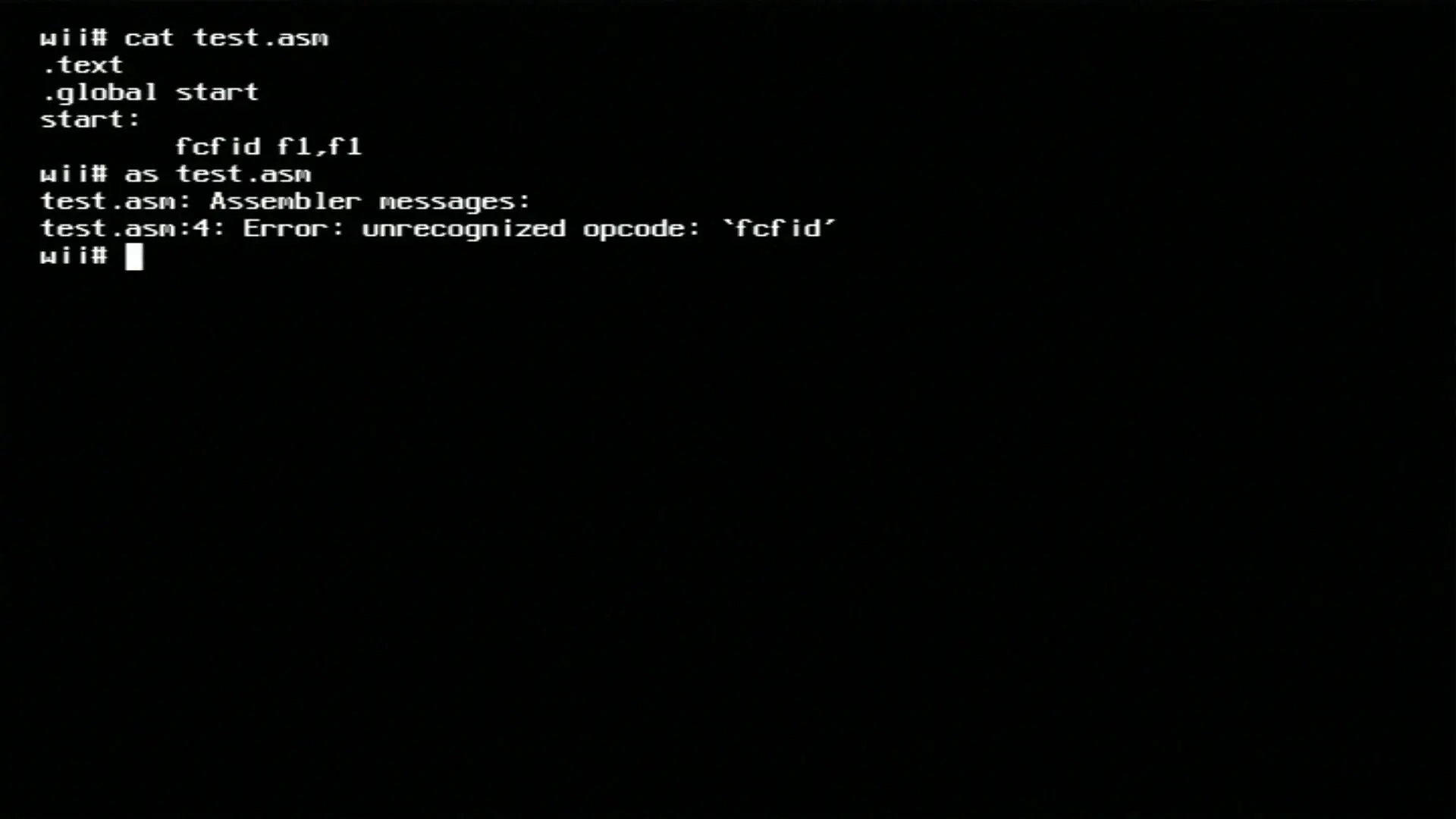 GNU assembler saying 'unrecognized opcode: fcfid'