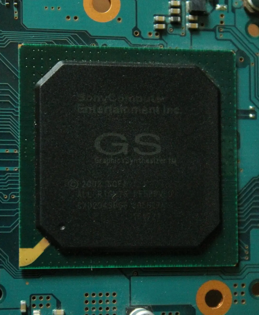 A picture of a black chip, marked 