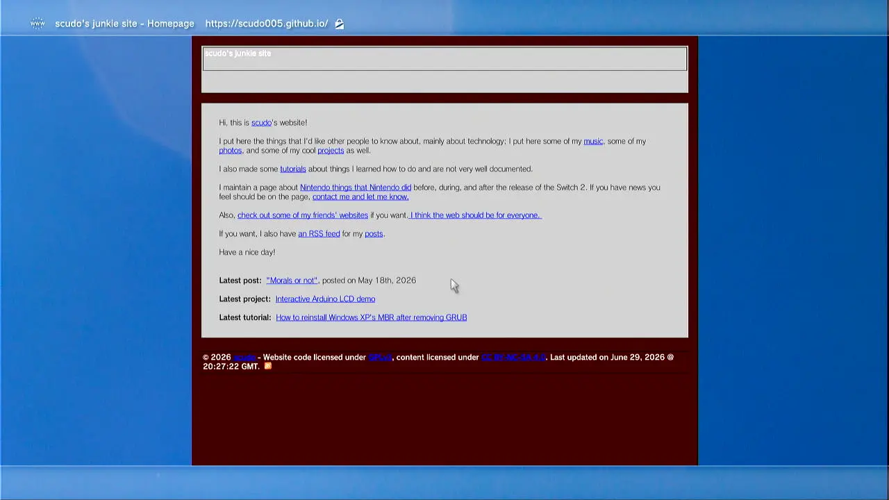 a picture showing the homepage of this website, though with missing colors, running on a PS3
